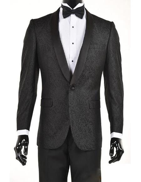 Men's Black One Button Slim Fit Velvet Paisley Suit