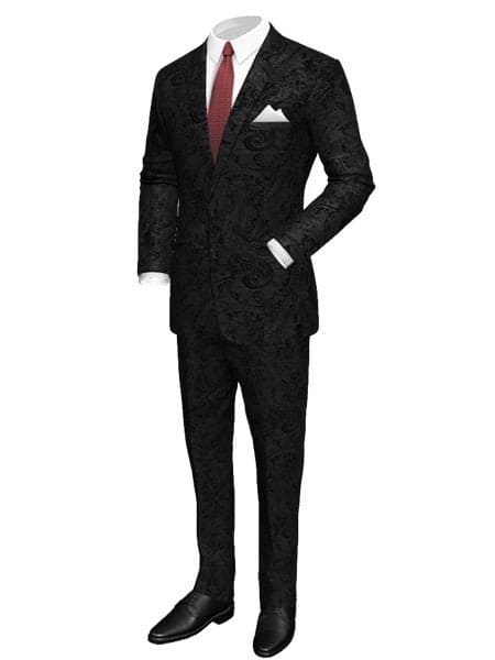 Men's 2 Button Paisley Designed Black Velvet Suit