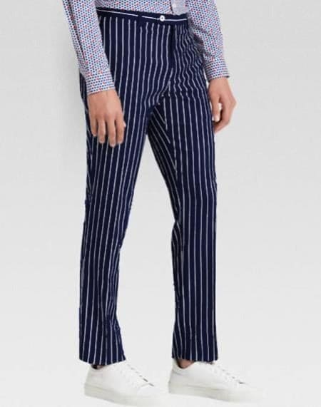 Mens Dark navy Blue Pinstripe Dress Pants - Stripe Slacks - Slim Fit Suit