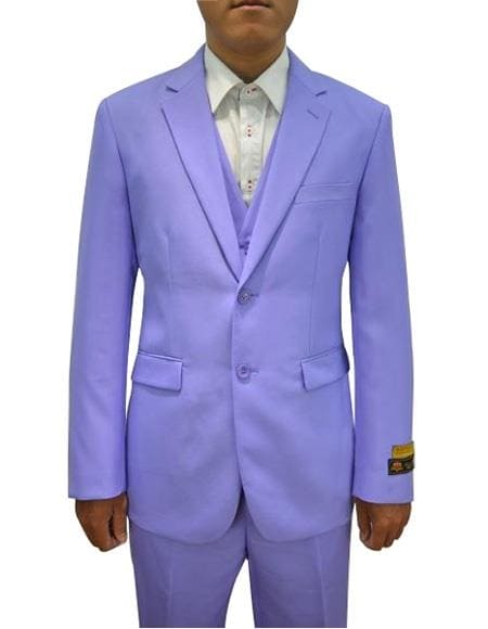 Men's Lavender One Chest Pocket Vested 3 Piece Suit