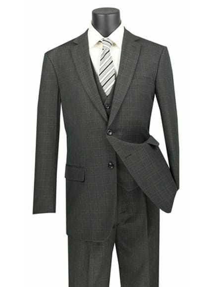 3 Piece Plaid Suit -Olive Mens Plaid Suit