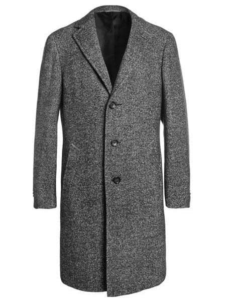 Mens Overcoat -Mens Long Wool Topcoats- Topcoat For Men-Mens Topcoat Mens Dress Coat Single Breaste Full Length Tweed Herringbone Gray Overcoat