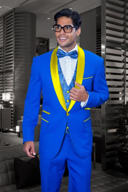 Men's Royal Blue and Yellow Tuxedo Jacket & Pants
