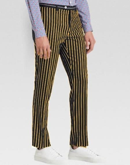 Mens Gold Pinstripe Dress Pants - Gold Stripe Slacks