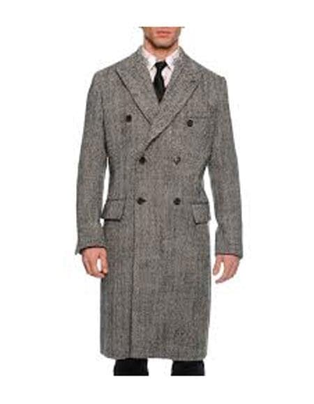 Mens Overcoat -Mens Long Wool Topcoats- Topcoat For Men-Mens Double breasted Overcoat - "Light Gray" Double breasted Coat