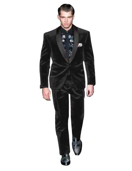 Men's Black One Button Suit Men's Velvet Suit Fabric Shawl Collar Tuxedo