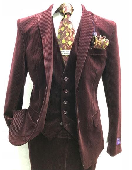 Burgundy ~ Velvet Maroon Corduroy Burgundy Suit