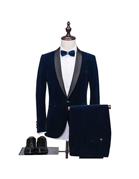Blue Alberto Nardoni Men’s Velvet Suit with Shawl Collar