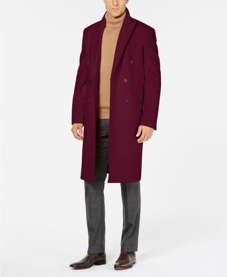 Mens Overcoat -Mens Long Wool Topcoats- Topcoat For Men-Mens Double breasted Overcoat - "Dark Burgundy" Double breasted Coat