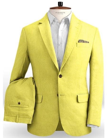 Mens Big and Tall linen Suit -Safari Yellow Suit