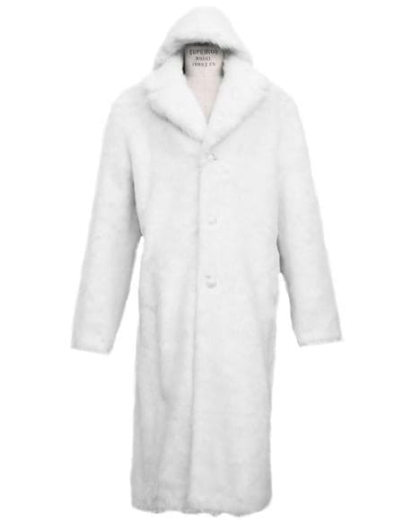 Mens Overcoat -Mens Long Wool Topcoats- Topcoat For Men-Men's Long Length Faux Fur Coat Full Length Overcoat ~ Long Men's Dress Topcoat - Winter Coat + Arctic White