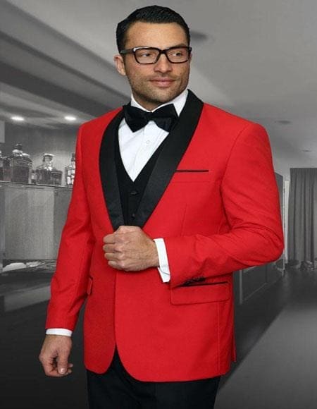 Holiday Suit - Christmas Suit - Christmas Blazer Encore Red 1-Button Shawl Tuxedo - Red Tuxedo