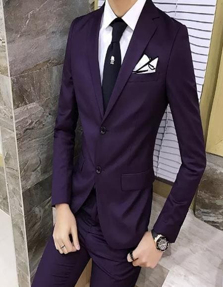 Men's Burgundy Two Button 65% Tetron 35% Viscose Slim Fit Burgundy Suit - AlbertoNardoniStore