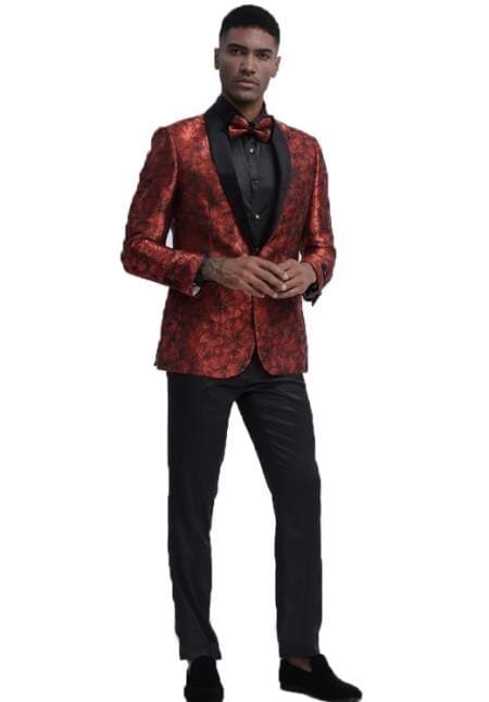 crimson dress shirt black suit