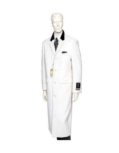 Mens Overcoat - Mens Long Wool Topcoats - Topcoat For Men-Chesterfield Wool & Cashmere Full Length Overcoat Winter White