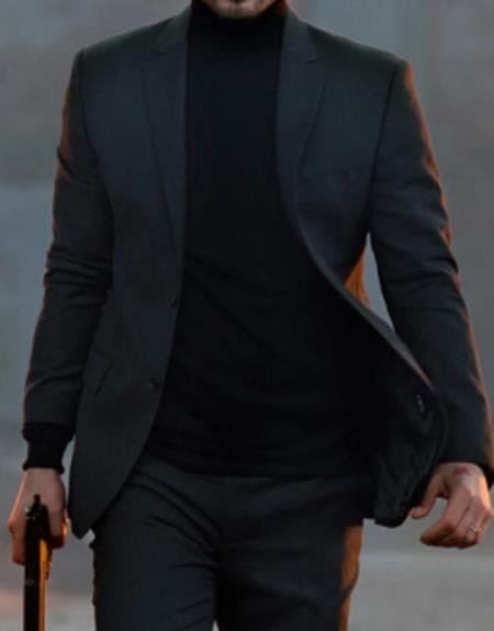 Men's John Wick Charcoal Or Black Suit Costume With Matching Turtle Neck Sweater (All Brand New)