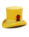 Classic yellow wool top hat. Cylindrical crown, curved brim, satin ribbon, and decorative feather. A stylish, premium accessory.
