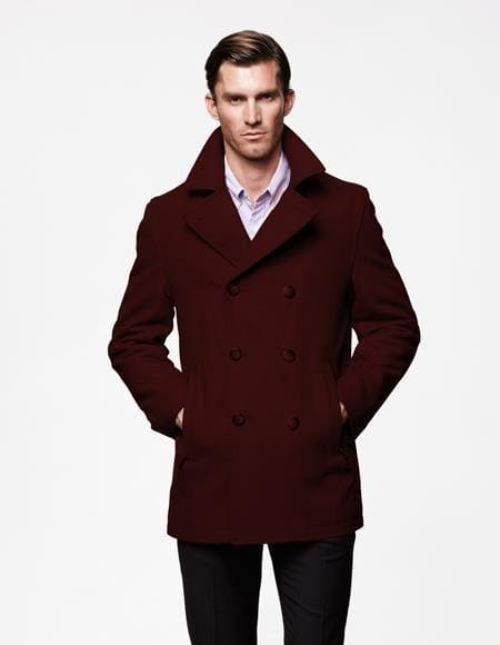 Mens Peacoat Peacoat For Men Dark Burgundy Big And Tall Peacoat - AlbertoNardoniStore