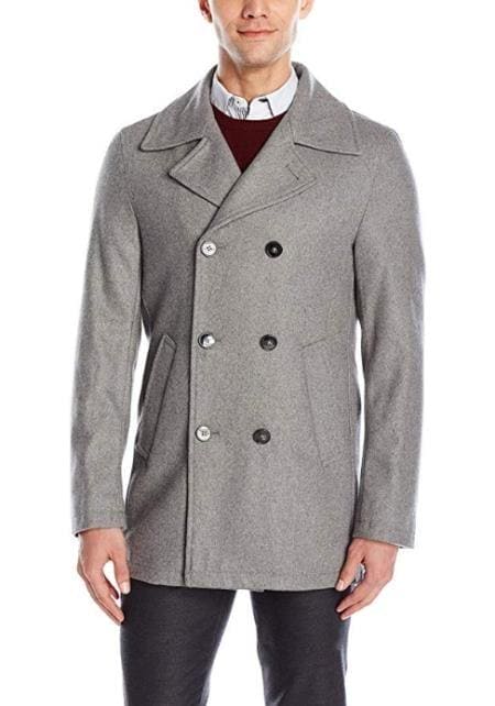 Mens Peacoat Peacoat For Men's Light Grey Wool Welt Slash Pockets Double Breasted Men's Peacoat - AlbertoNardoniStore