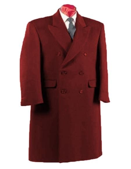 Mens Overcoat -Mens Long Wool Topcoats- Topcoat For Men-Mens Double breasted Overcoat - "Burgundy" Double breasted Coat