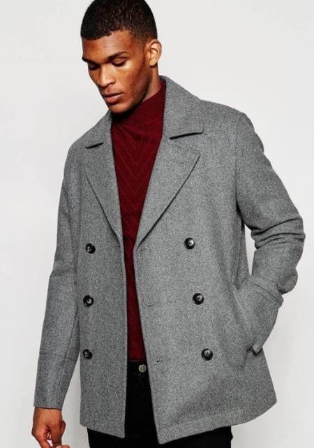 Mens Peacoat Peacoat Men's Wool Light Grey ~ Wine Wool Coat ~ Car Coat ~ Designer Men's Wool Men's Peacoat Sale - AlbertoNardoniStore