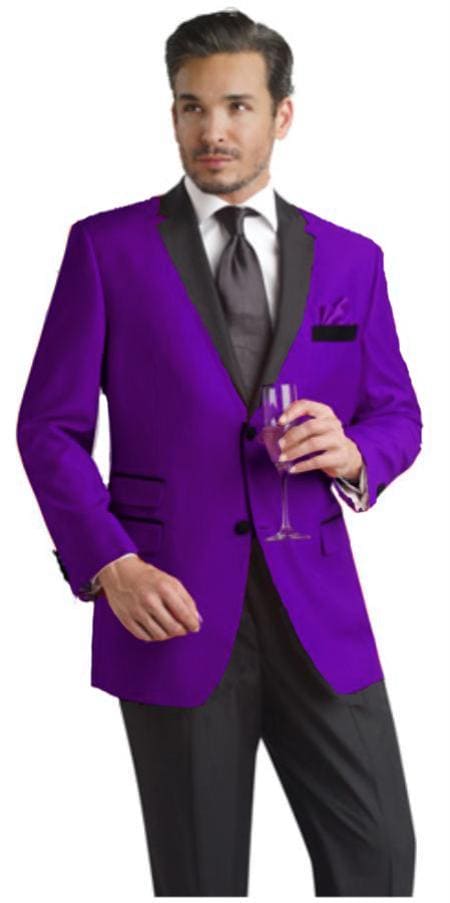 Velour Men's blazer Jacket Purple Two Button Party Suit & Tuxedo & w/ Black  Velvet or Suit Fab