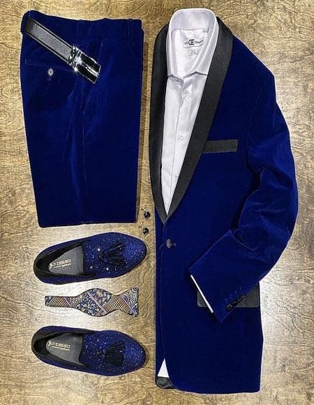 Men's Blue Velvet Suit Or Tuxedo Jacket For Prom