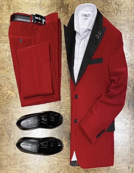 Men's Red Velvet Suit or Tuxedo Jacket for Prom