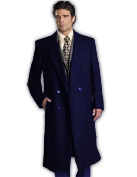 Mens Overcoat -Mens Long Wool Topcoats- Topcoat For Men-Mens Double breasted Overcoat - "Navy Blue" Double breasted Coat