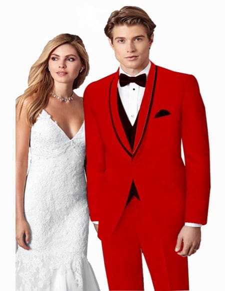 Holiday Suit - Christmas Suit - Christmas Blazer Prom ~ Wedding Tuxedo Suits Wtih Trim Shawl Collar Vested Suit Red/Black Trim