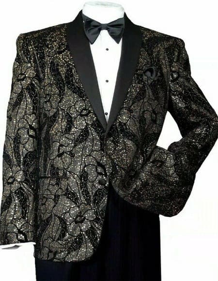 Men's Black/Gold Polyester Slim Fit Blazer