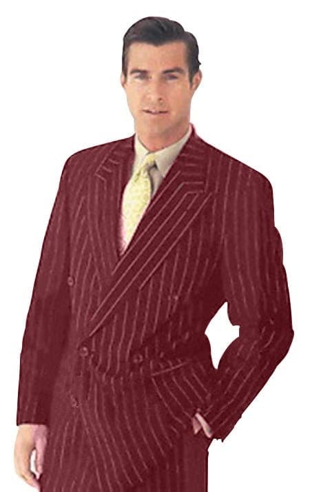 Brand New Wine Pinstripe Double Breasted Suits Super 120s Acrylic/Rayon Developed