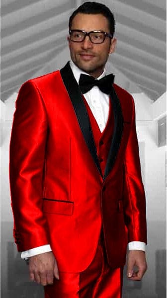 Holiday Suit - Christmas Suit - Christmas Blazer Shiny Red Tuxedo Shawl Collar Jacket & Pants Suit Prom Or Wedding Or Groom Tuxedo