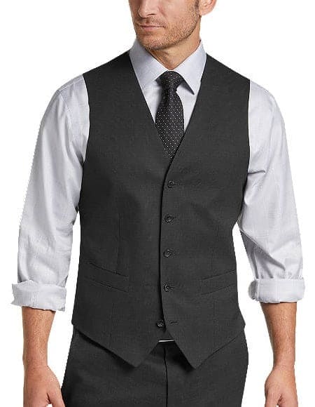 Five Button Besom Pocket Men's Charcoal Tic Modern Fit Suits Separates Vest