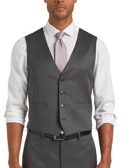 Gray Five Button Besom Pocket Men's Modern Fit Suits Separates Vest