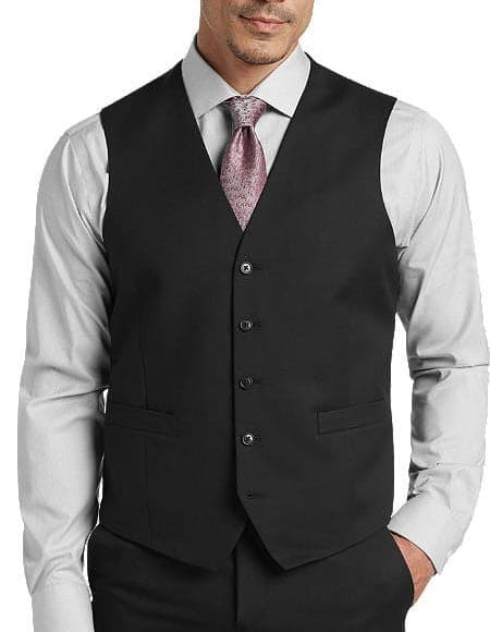 Black Five Button Besom Pocket Men's Modern Fit Suits Separates Vest