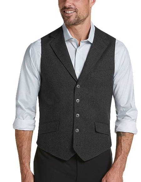 Five Button Flap Pocket Men's Charcoal Slim Fit Suit Separates Vest