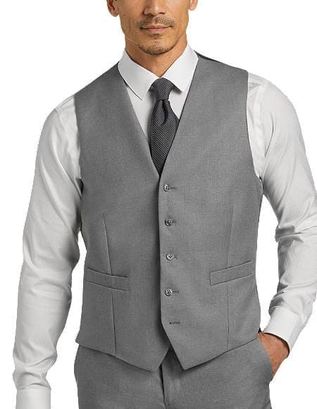 Five Button Besom Pocket Men's Light Gray Modern Fit Suits Separates Vest