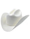 White felt cowboy hat with high crown & wide, curved brim. Features a smooth texture & two top indentations for structured form.
