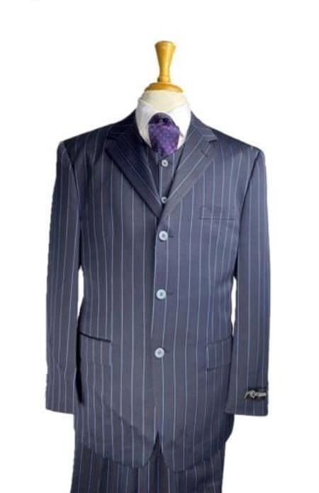 Mafia Costume - Mafia Halloween Costume - Italian Mafia Double Navy Blue PinstripCostumes