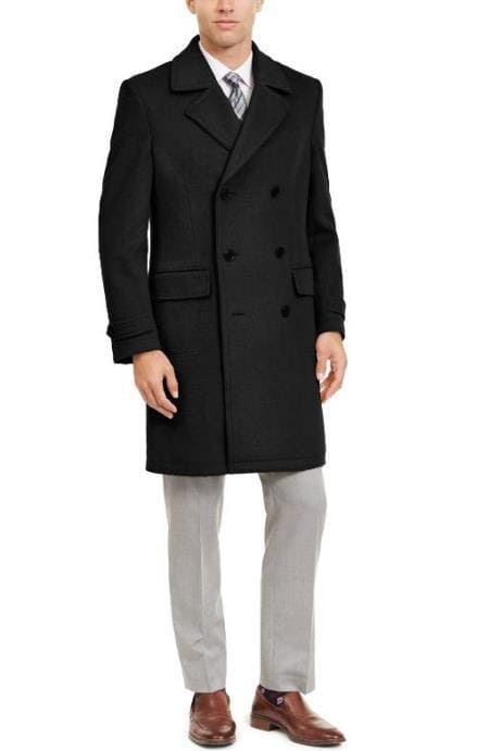 Mens Peacoat - Peacoat For Men's Double Breasted Peacoat Black - AlbertoNardoniStore