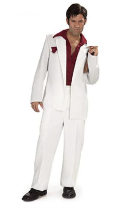 Men’s White Scarface Inspired Suit with Red Shirt, Tony Montana Style Costume Party Suit