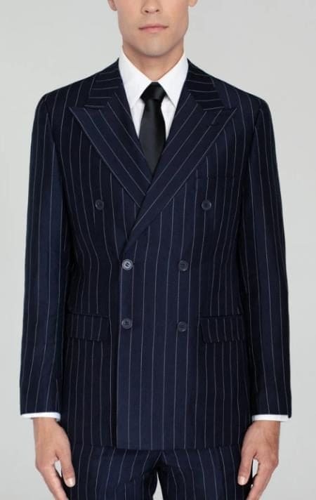 Navy Blue Wide Pinstripe Double Breasted Suit