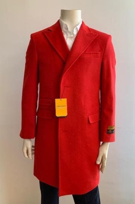 Men's Overcoat - Peak Lapel 1920s Style - Car Coat Three Quarter By Albereto Nardon + Red - AlbertoNardoniStore