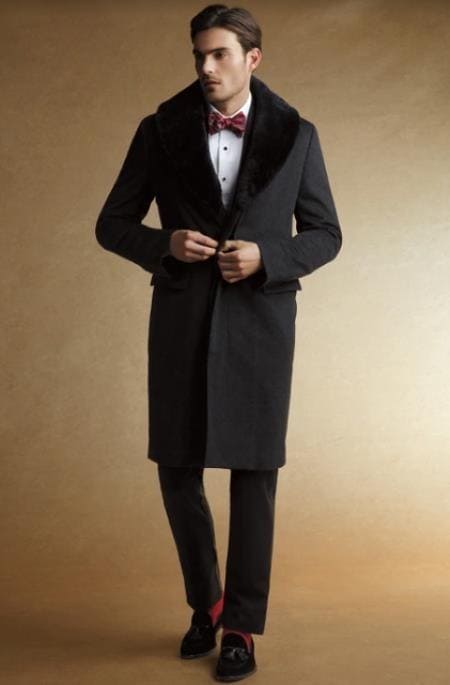 Fur Collars Men's Overcoat - Men's Peacoat Black - AlbertoNardoniStore