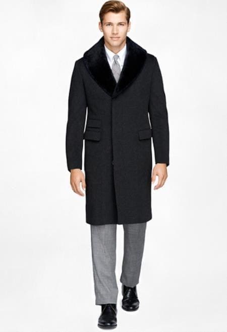 Fur Collars Men's Overcoat - Men's Peacoat Black - AlbertoNardoniStore