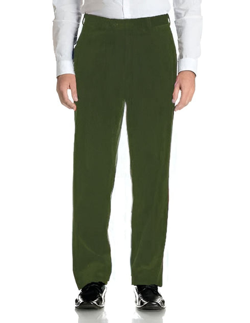 Mens Olive Green Velvet Flat Front Modern Fit Pant