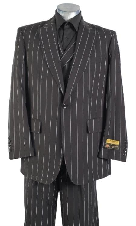 Black Pinstripe Suit - Double Breasted Vested Suit - Pleated Pants - Classic Fit Suit