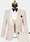 Men One Button Floral All Champagne Tuxedo – 3 Piece