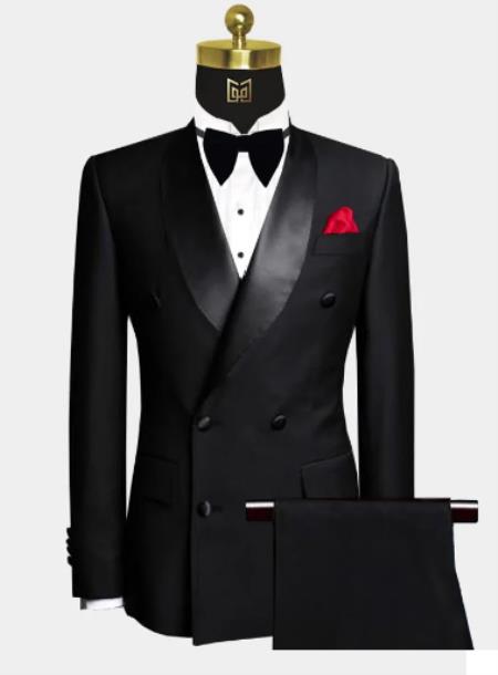 Men’s Black Six Button Double Breasted Tuxedo, 2 Piece Formal Wedding Suit